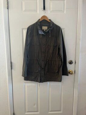 Banana Republic Olive Green Military Rip-Stop Safari Minimalist Jacket Sz XL